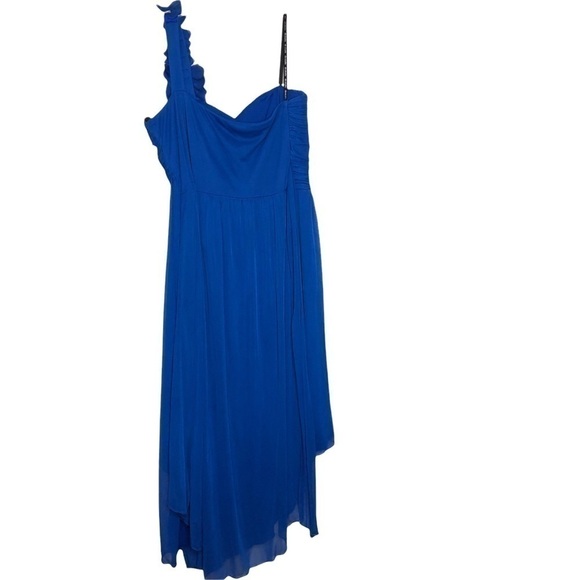 NWT DAVID’S BRIDAL Blue Beaded Flower One-Shoulder High-Low Dress Size XXL (18) - Picture 4 of 11